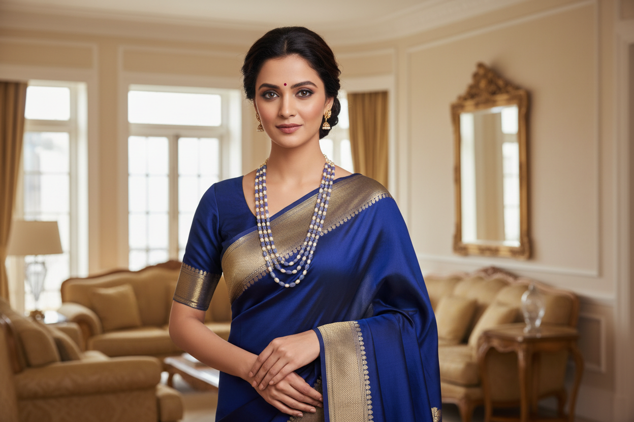 Pearls and tanzanite necklace of 3 layers