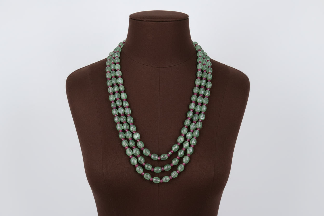 Aventurine & ruby necklace of 3 layers