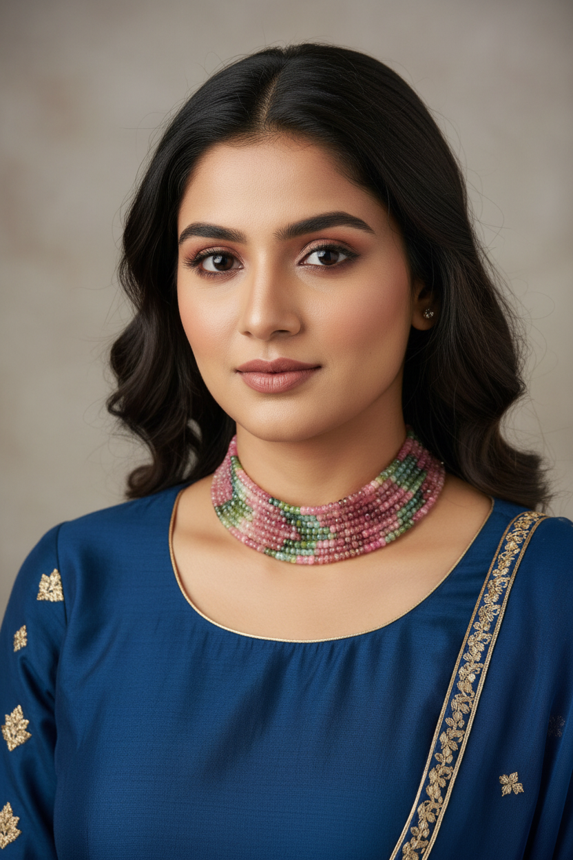 Tourmoline beads layer necklace