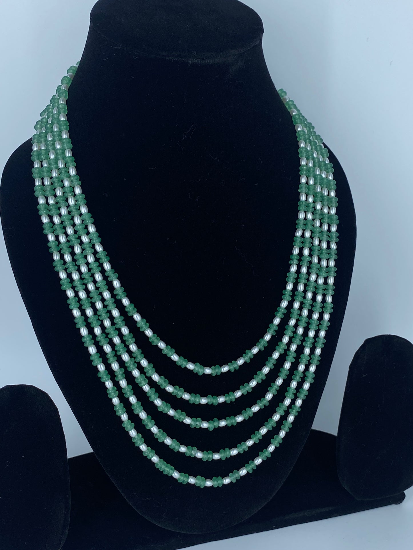 PEARL AND GREEN BEADS LAYER NECKLACE SET