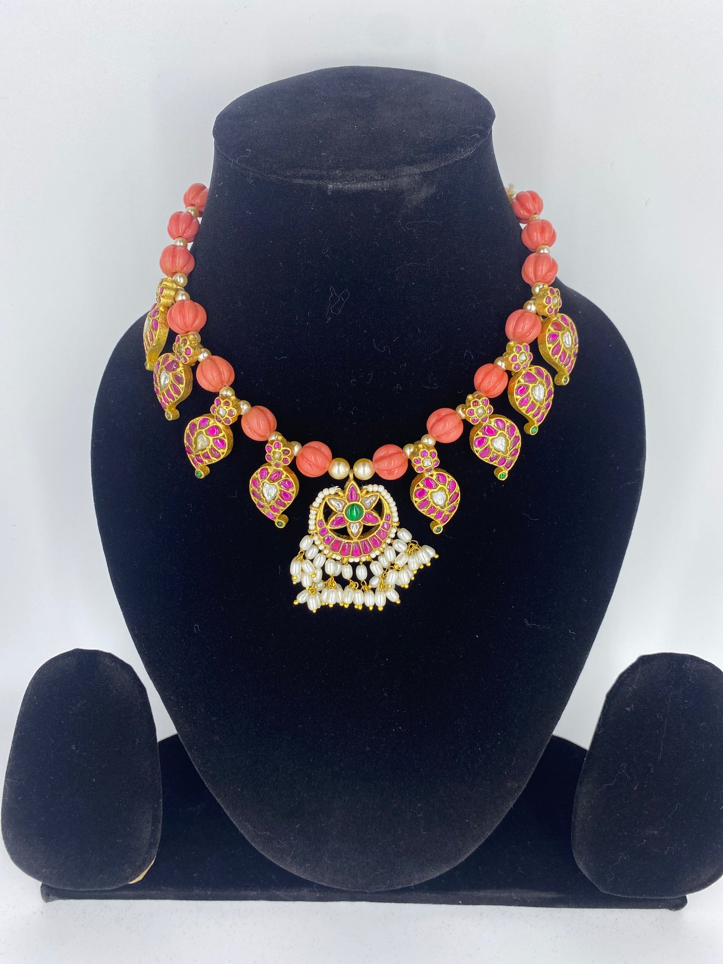 ANTIQUE PUMPKIN BEADS NECKLACE SET