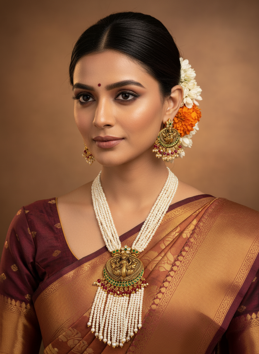 ANTIQUE LAKSHMI DEVI PENDENT WITH EARRINGS