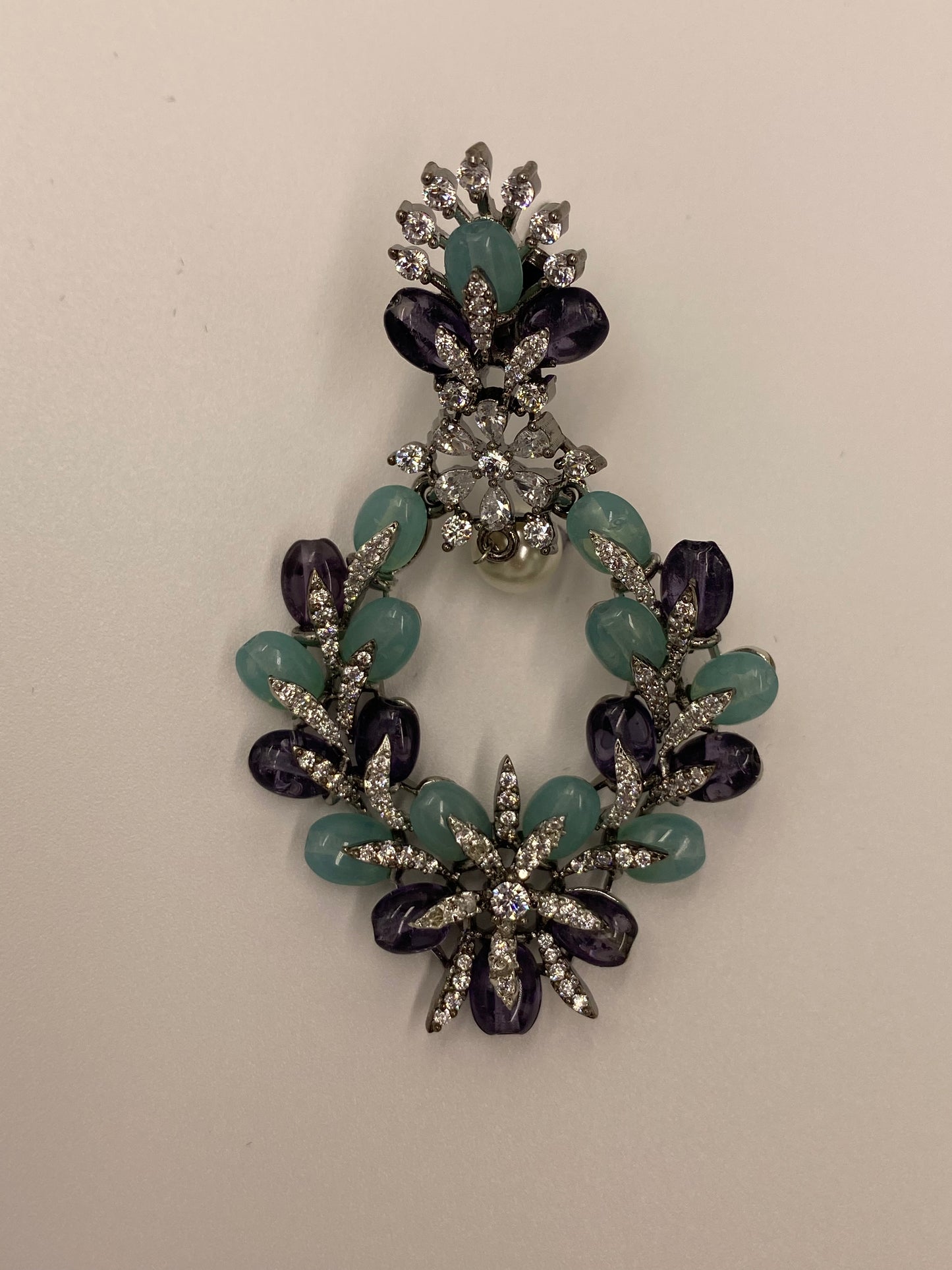 ELEGANT CZ & BLUE PURPLE BEADS EARRINGS