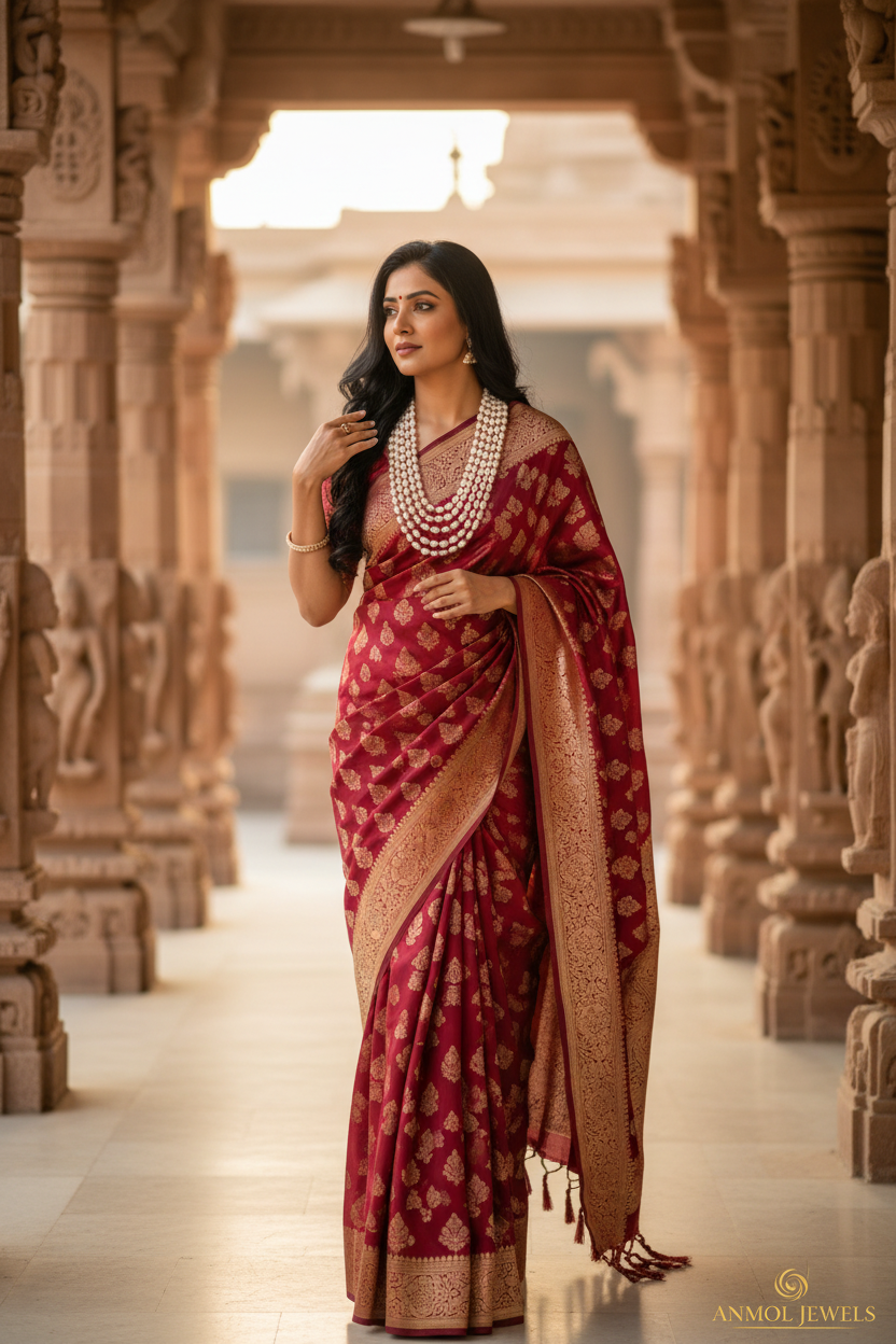 Pearls statement necklace of 5 layers