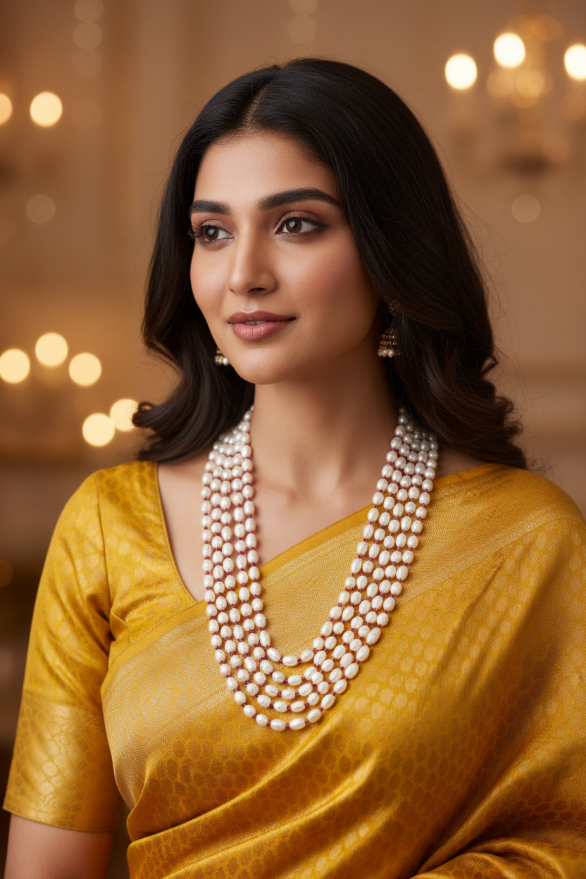 Pearls statement necklace of 5 layers