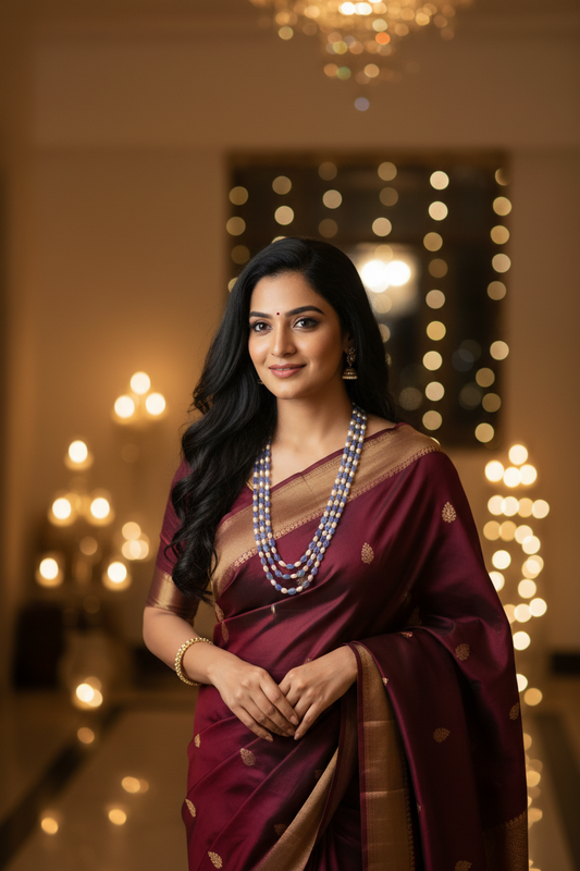 Pearls and tanzanite necklace of 3 layers