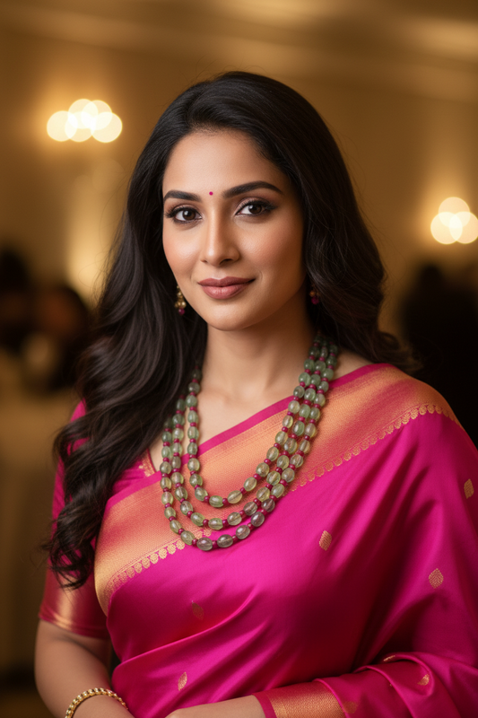 Aventurine & ruby necklace of 3 layers