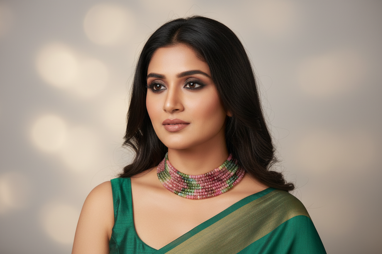 Tourmoline beads layer necklace