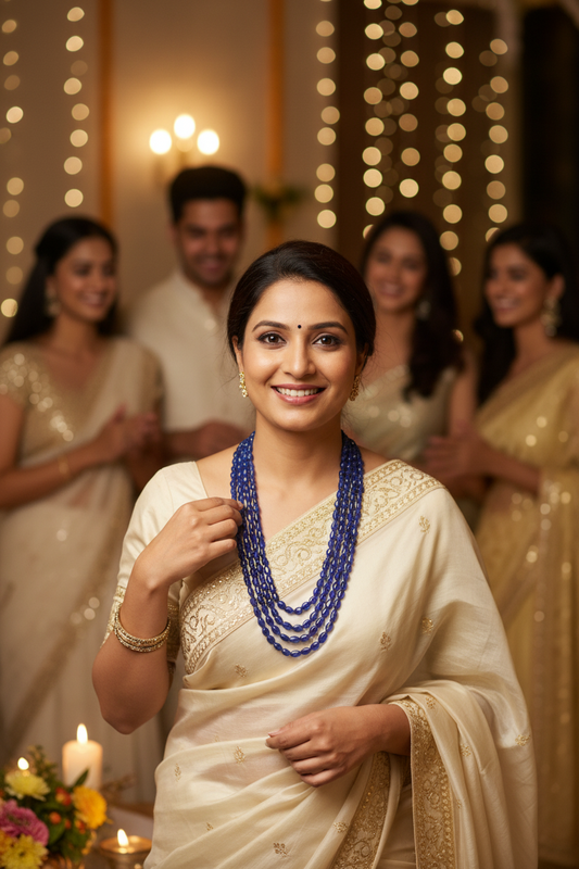 Blue sapphire necklace of 4 layers
