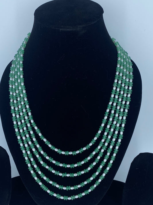 PEARL AND GREEN BEADS LAYER NECKLACE SET