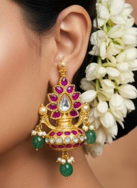 AKSHAYA PINK  POLKI STUDS EARRINGS
