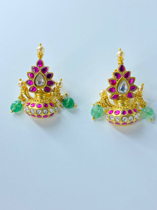 AKSHAYA PINK  POLKI STUDS EARRINGS
