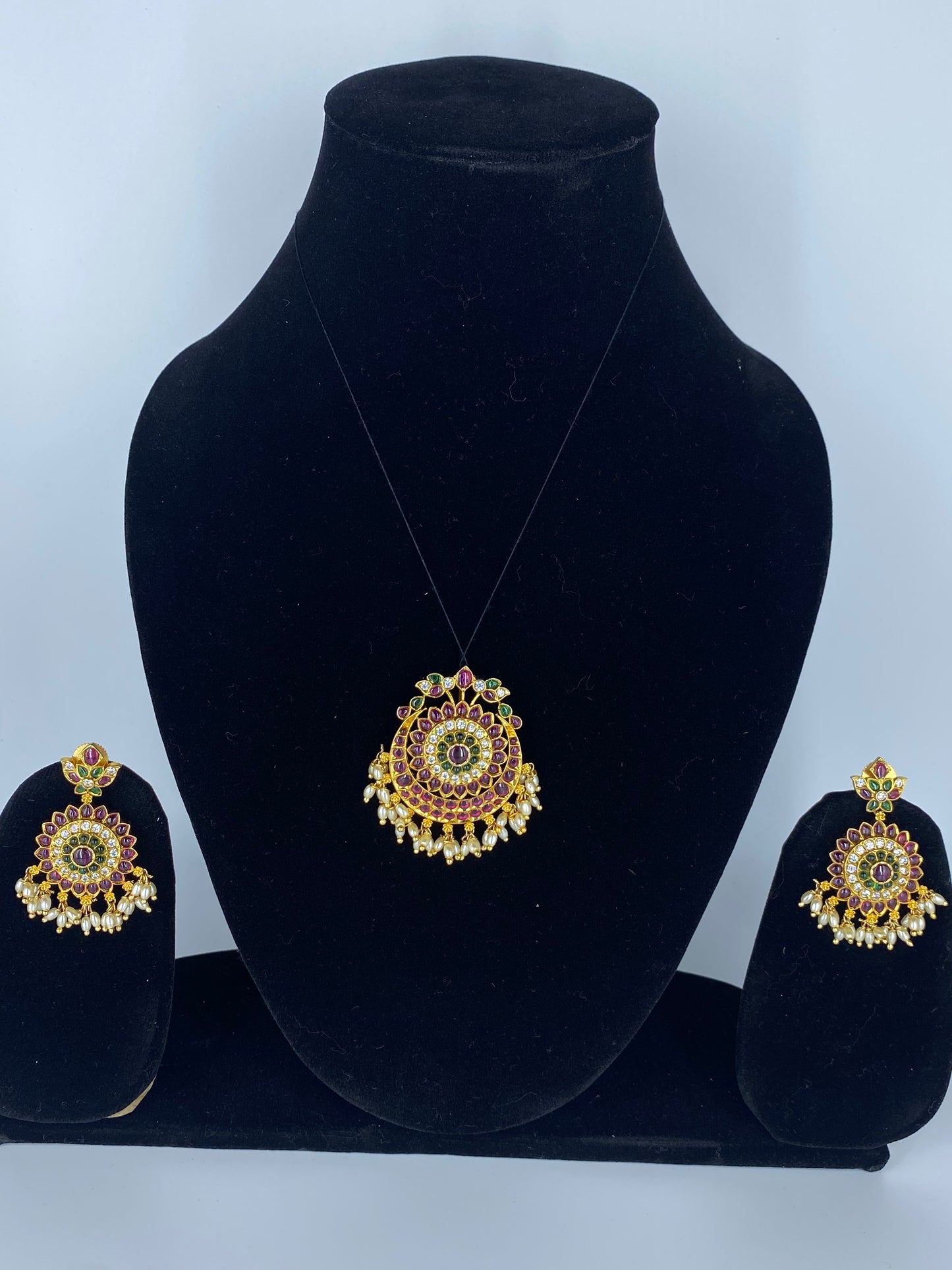 ANTIQUE PINK KUNDAN PENDENT WITH EARRINGS