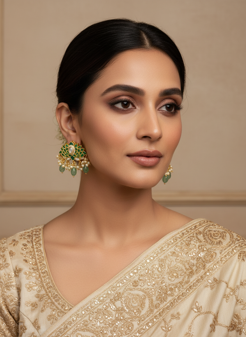 KAMALI GREEN KUNDAN EARRINGS