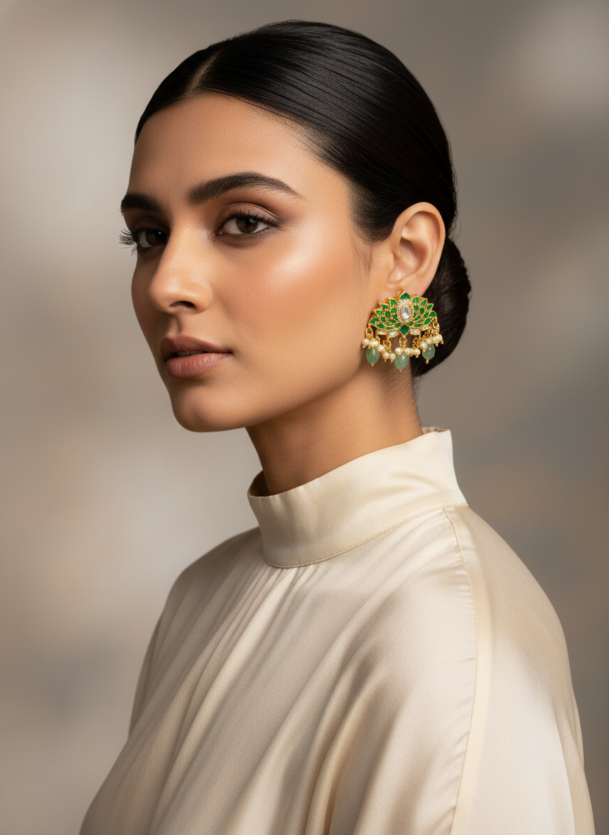 KAMALI GREEN KUNDAN EARRINGS