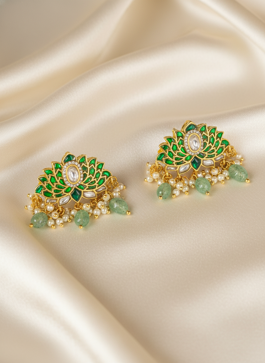 KAMALI GREEN KUNDAN EARRINGS