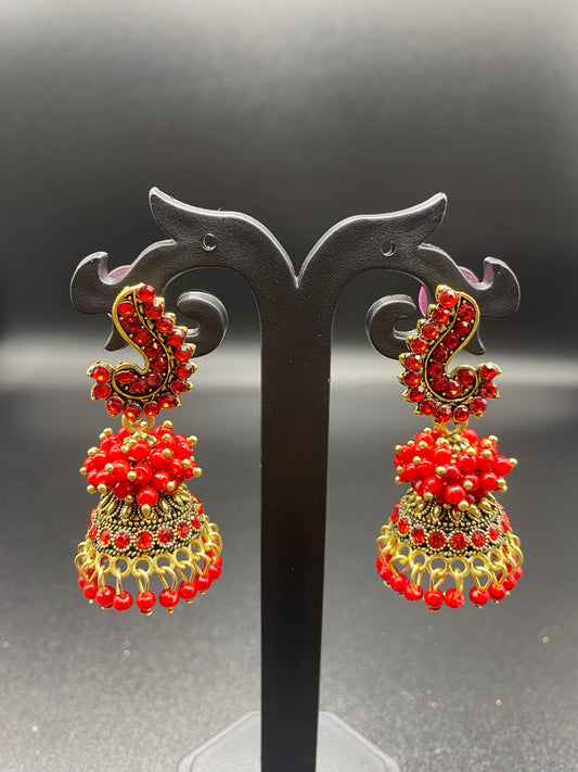 TRENDY RED JUMKHI EARRINGS